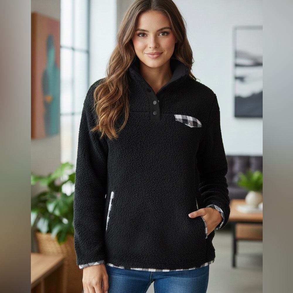 Checkered Plush Pullover
